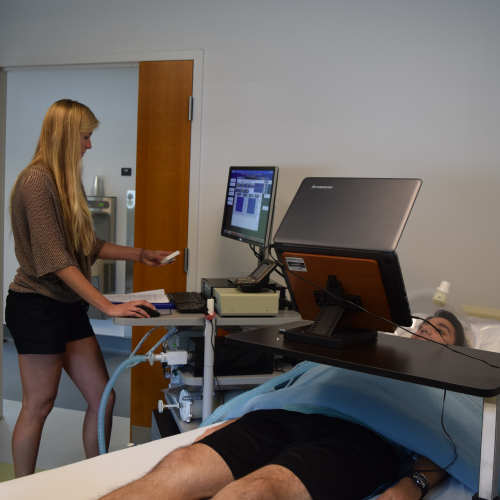Foods and Nutrition PhD student Kristine Polley measures resting metabolic rate